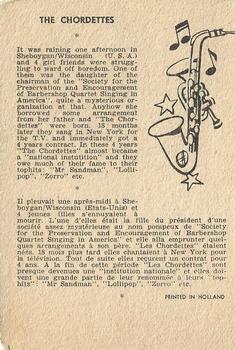 1959 Maple Leafs Gum Sax Set (V417) #14. THE CHORDETTES Back