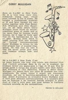 1959 Maple Leafs Gum Sax Set (V417) #24. Gerry Mulligan Back
