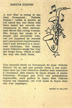 1959 Maple Leafs Gum Sax Set (V417) #26. Dakota Staton Back