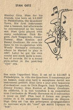 1959 Maple Leafs Gum Sax Set (V417) #33. STAN GETZ Back