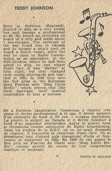 1959 Maple Leafs Gum Sax Set (V417) #36. TEDDY JOHNSON Back