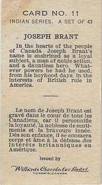 1925 Willards Chocolate Indians (V101) #11 Joseph Brant Back
