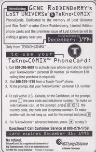 1995 Tekno Comix Gene Roddenberry's Lost Universe PhoneCards #NNO Gene Roddenberry's Lost Universe Back