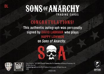 2015 Cryptozoic Sons of Anarchy Seasons 6-7 - Autographs #DL David Labrava Back