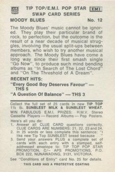 1972 Tip Top/EMI Pop Stars Series 2 #12 Moody Blues Back