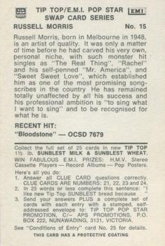 1972 Tip Top/EMI Pop Stars Series 2 #15 Russell Morris Back
