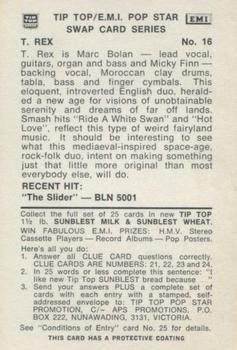 1972 Tip Top/EMI Pop Stars Series 2 #16 T. Rex Back