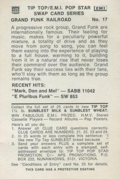 1972 Tip Top/EMI Pop Stars Series 2 #17 Grand Funk Railroad Back