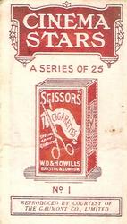 1916 Scissors Cinema Stars (Red Surround) #1 Gertrude Robinson Back