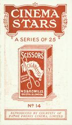 1916 Scissors Cinema Stars (Red Surround) #14 Pearl White Back