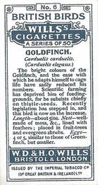 1915 Wills's British Birds #6 Goldfinch Back