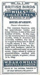 1915 Wills's British Birds #9 House Sparrow Back