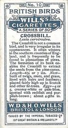 1915 Wills's British Birds #10 Crossbill Back