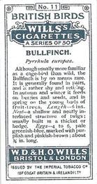 1915 Wills's British Birds #11 Bullfinch Back