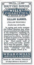 1915 Wills's British Birds #12 Yellow Hammer Back