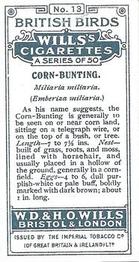 1915 Wills's British Birds #13 Corn-Bunting Back