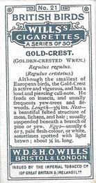 1915 Wills's British Birds #21 Gold-Crest Back