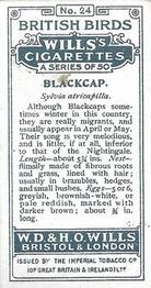 1915 Wills's British Birds #24 Blackcap Back