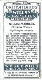 1915 Wills's British Birds #25 Willow Warbler Back