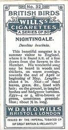 1915 Wills's British Birds #32 Nightingale Back