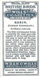 1915 Wills's British Birds #33 Robin Back