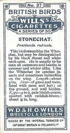 1915 Wills's British Birds #37 Stonechat Back