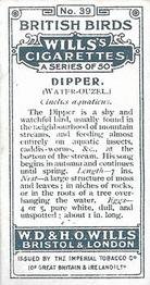 1915 Wills's British Birds #39 Dipper Back