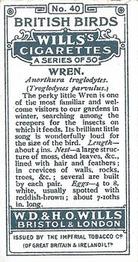 1915 Wills's British Birds #40 Wren Back