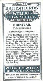 1915 Wills's British Birds #46 Nightjar Back