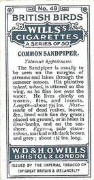 1915 Wills's British Birds #49 Common Sandpiper Back