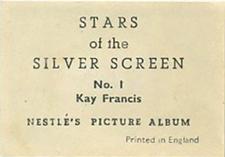 1936-37 Nestle Stars of the Silver Screen Volume 1 #1 Kay Francis Back