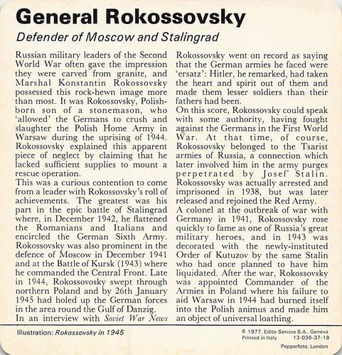 1977 Edito-Service World War II - Deck 37 #13-036-37-18 General Rokossovsky Back