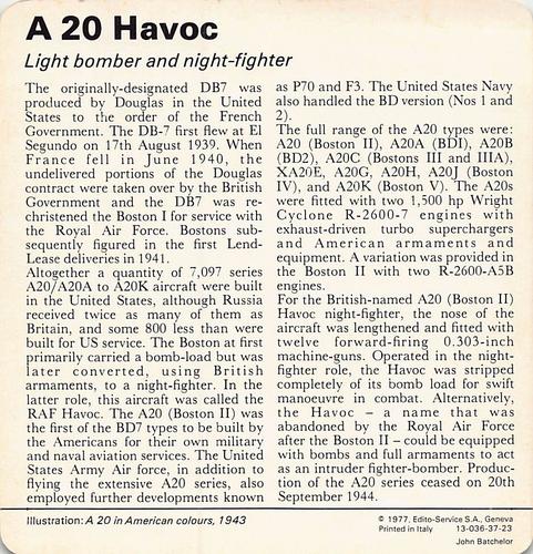 1977 Edito-Service World War II - Deck 37 #13-036-37-23 A 20 Havoc Back