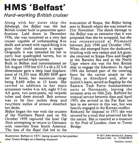 1977 Edito-Service World War II - Deck 39 #13-036-39-23 HMS 'Belfast' Back