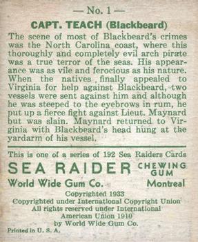 1933 World Wide Gum Sea Raiders (U.S. Version) (R124)  #1 Blackbeard Back
