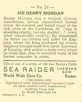 1933 World Wide Gum Sea Raiders (U.S. Version) (R124)  #24 Sir Henry Morgan Back