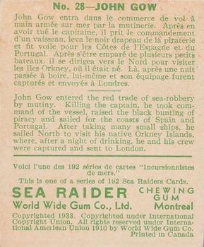 1933 World Wide Gum Sea Raiders (Canadian Version / English & French) (V359-2) #28 John Gow Back