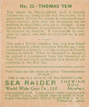 1933 World Wide Gum Sea Raiders (Canadian Version / English & French) (V359-2) #32 Thomas Tew Back