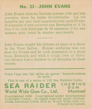 1933 World Wide Gum Sea Raiders (Canadian Version / English & French) (V359-2) #33 John Evans Back