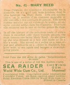 1933 World Wide Gum Sea Raiders (Canadian Version / English & French) (V359-2) #41 Mary Reed Back