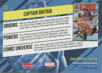 2022 Fleer Ultra Marvel Avengers #12 Captain Britain Back