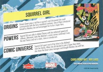 2022 Fleer Ultra Marvel Avengers #71 Squirrel Girl Back