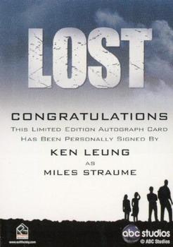 2010 Rittenhouse Lost Seasons 1 thru 5 - Autographs #NNO Ken Leung Back