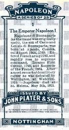 1989 Imperial Tobacco Limited 1916 Player's Napoleon (reprint) #1 The Emperor Napoleon I Back