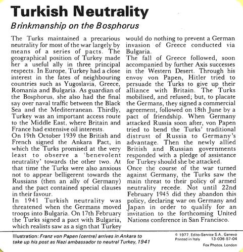 1977 Edito-Service World War II - Deck 57 #13-036-57-04 Turkish Neutrality Back