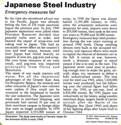 1977 Edito-Service World War II - Deck 62 #13-036-62-06 Japanese Steel Industry Back