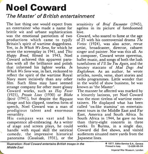 1977 Edito-Service World War II - Deck 65 #13-036-65-04 Noel Coward Back