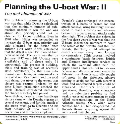 1977 Edito-Service World War II - Deck 66 #13-036-66-13 Planning the U-boat War: II Back