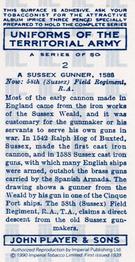 1990 Imperial Tobacco Co. 1939 Player's Uniforms of the Territorial Army (Reprint) #2 A Sussex Gunner 1588 Back