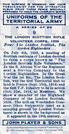 1990 Imperial Tobacco Co. 1939 Player's Uniforms of the Territorial Army (Reprint) #9 The London Scottish Rifle Volunteer Corps 1859 Back